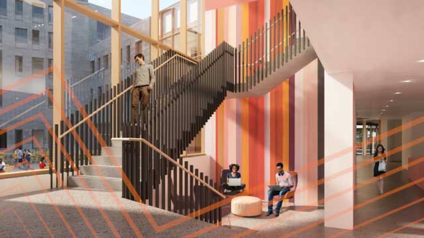 Rendering of foyer space of new dorm