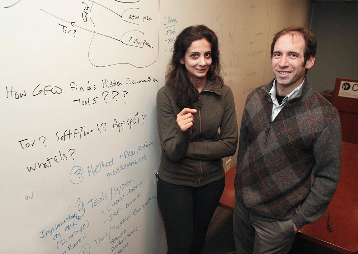 Great Firewall Roya Ensafi, a postdoctoral researcher in computer science, and Nick Feamster, a professor of computer science